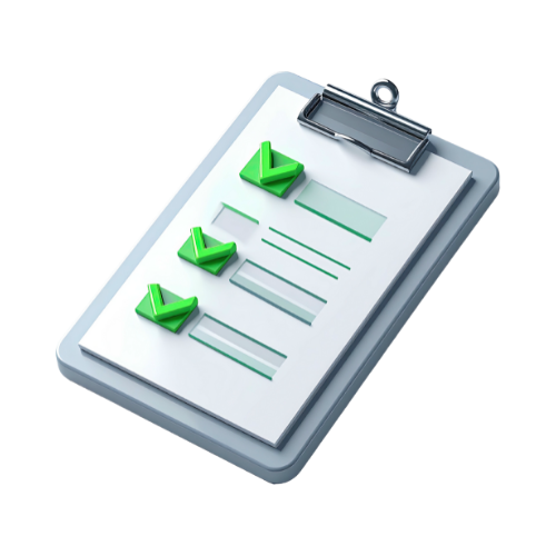 Clipboard with a checklist on a white background